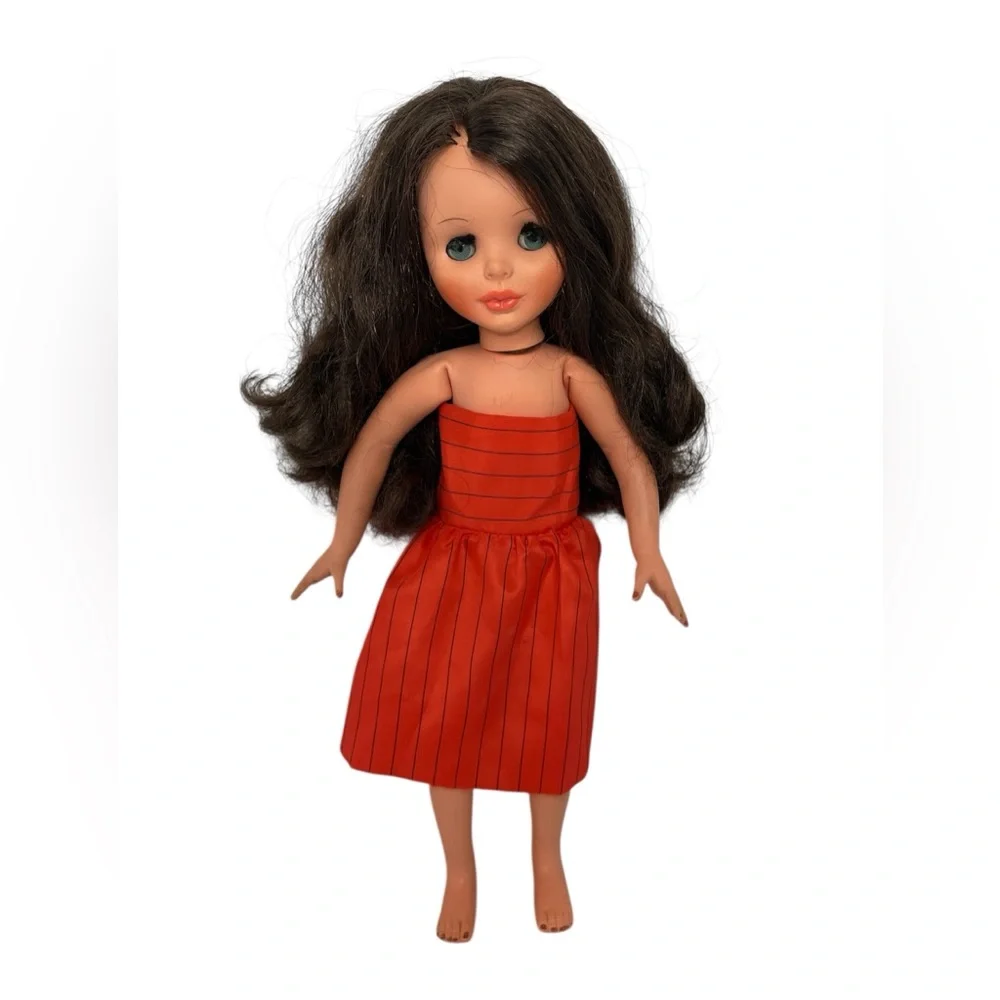 Furga Italy Vittoria Doll 14” Vtg Brunette Hair Blue Eyes Posable 60s “V” Girls